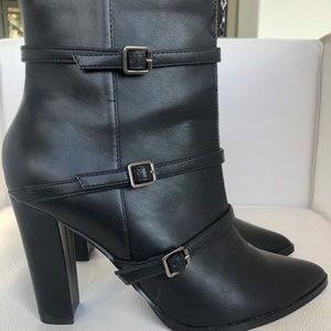 Black buckle zip-up booties